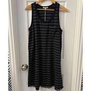Women's Anthropologie Sundry Stripe Tank Dress Pom Pom Hem Size 1 (Small)